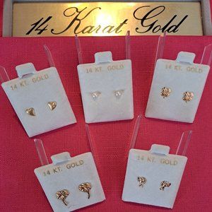 14K 5 Pairs of Gold Stud Earrings